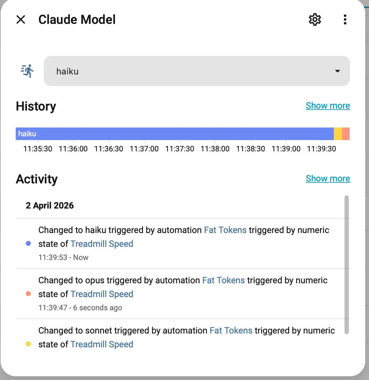Using the Threadmill speed to change Claude model